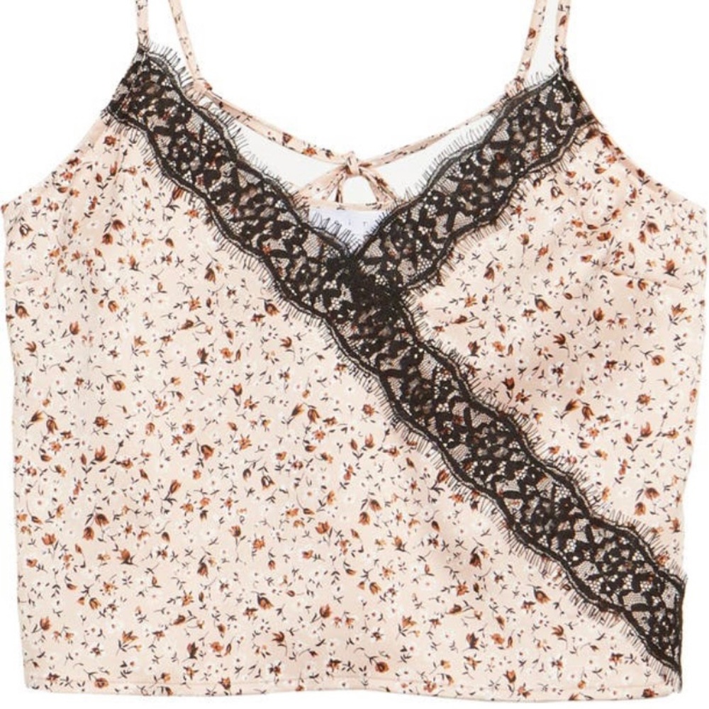 Leith Floral Print Lace Trim Cropped Camisole Size Small